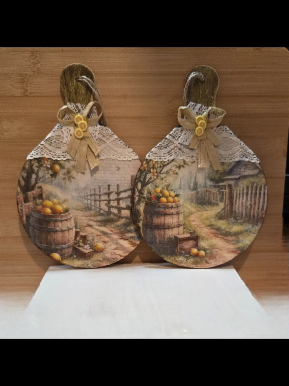🍋 Set of 2 Handmade Rustic Lemon Orchard Wooden Charcuterie Boards - Decorative